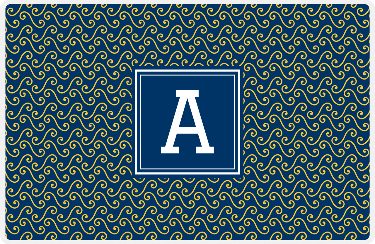 Personalized Mod 3 Placemat - Navy and Mustard - Navy Square Frame -  View