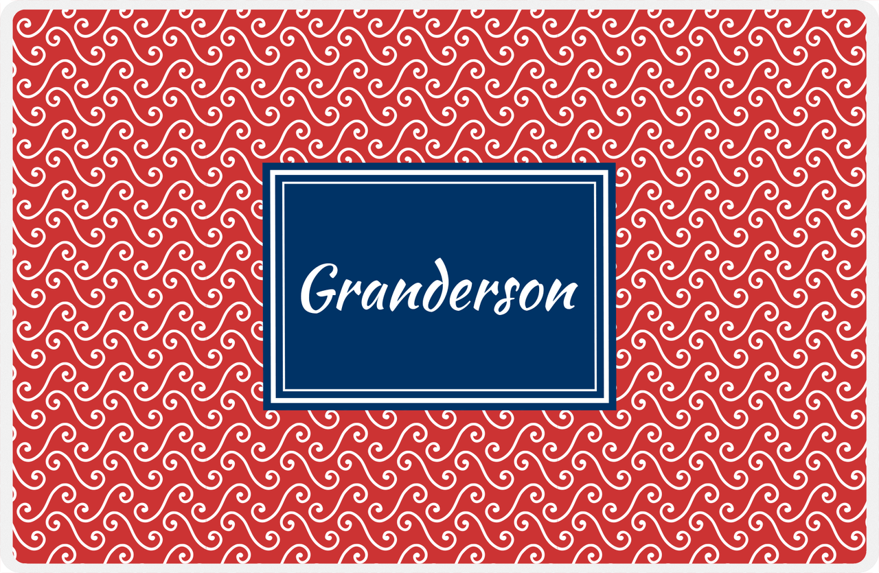 Personalized Mod 3 Placemat - Cherry Red and White - Navy Rectangle Frame -  View