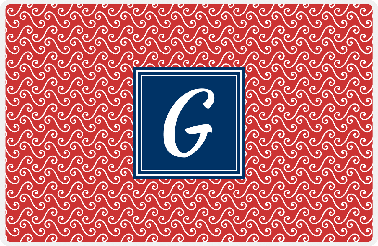 Personalized Mod 3 Placemat - Cherry Red and White - Navy Square Frame -  View