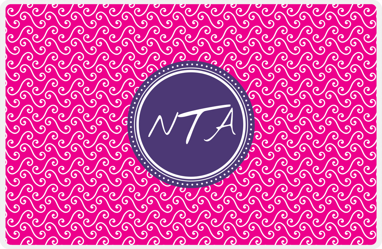 Personalized Mod 3 Placemat - Hot Pink and White - Indigo Circle Frame -  View