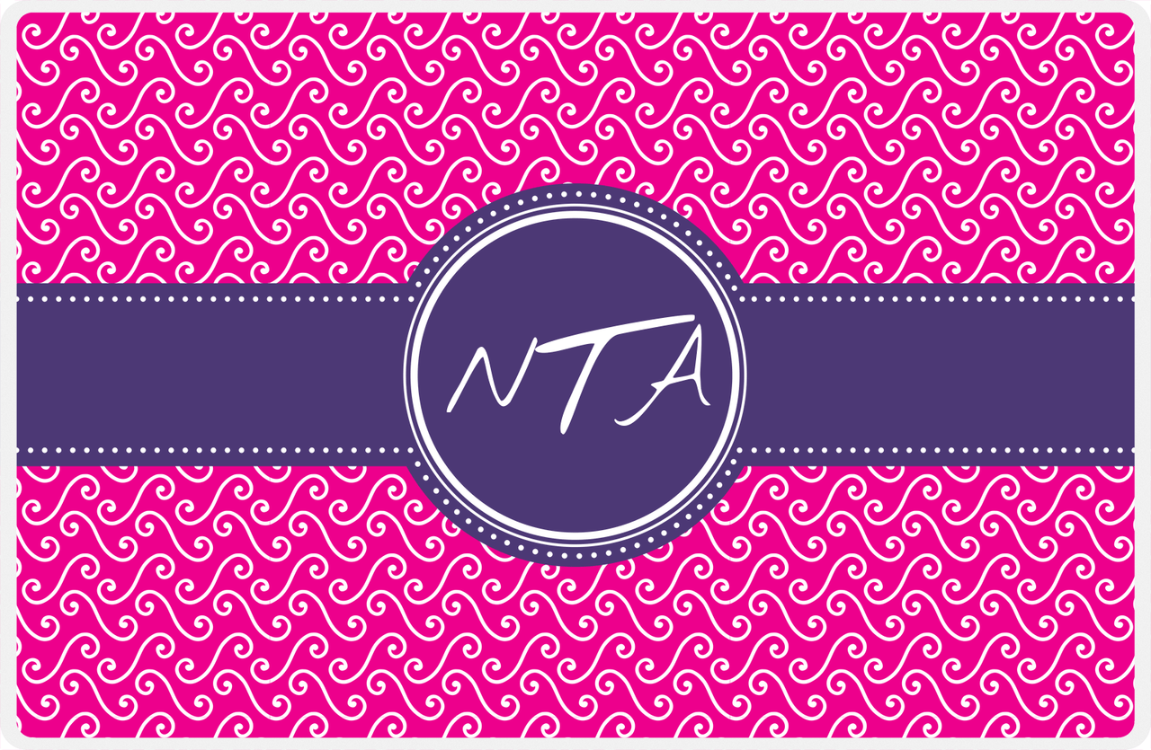 Personalized Mod 3 Placemat - Hot Pink and White - Indigo Circle Frame with Ribbon -  View