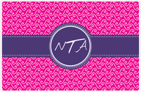 Thumbnail for Personalized Mod 3 Placemat - Hot Pink and White - Indigo Circle Frame with Ribbon -  View