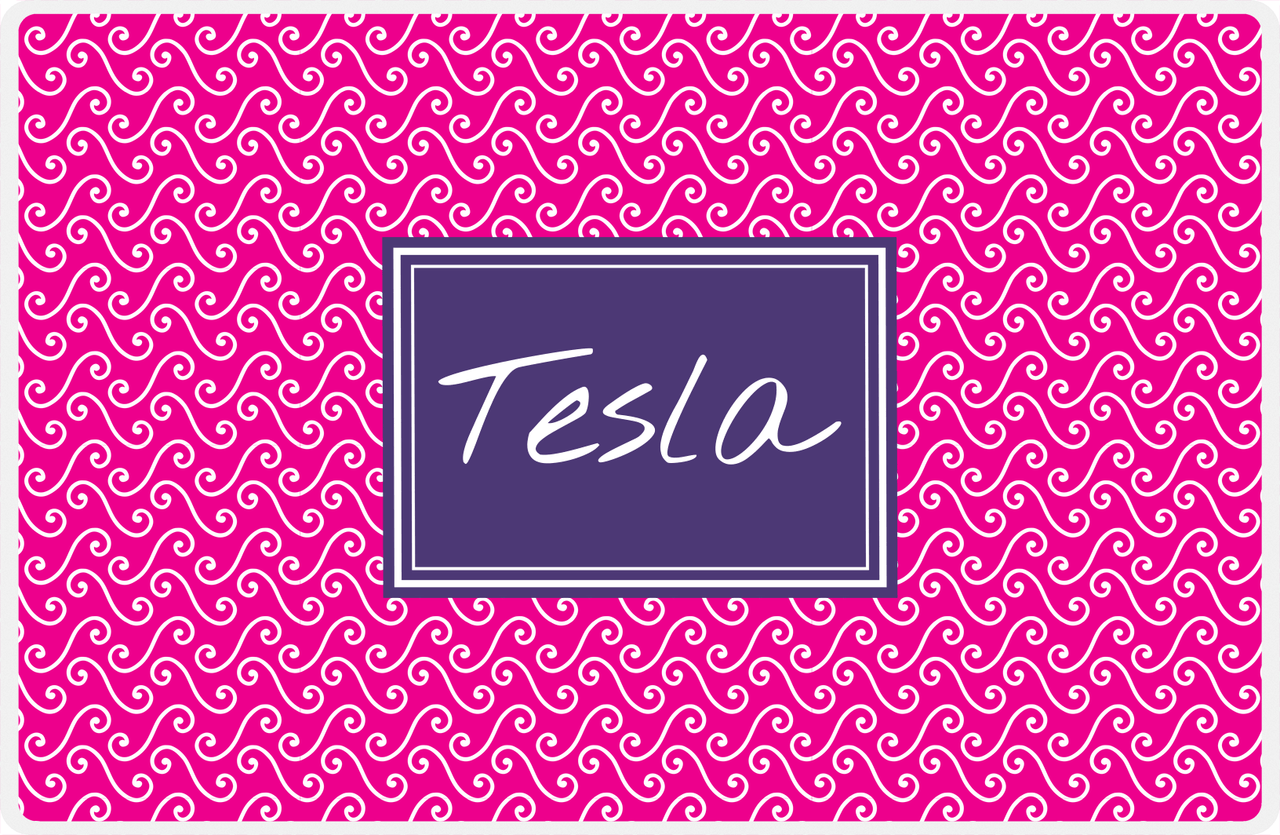 Personalized Mod 3 Placemat - Hot Pink and White - Indigo Rectangle Frame -  View