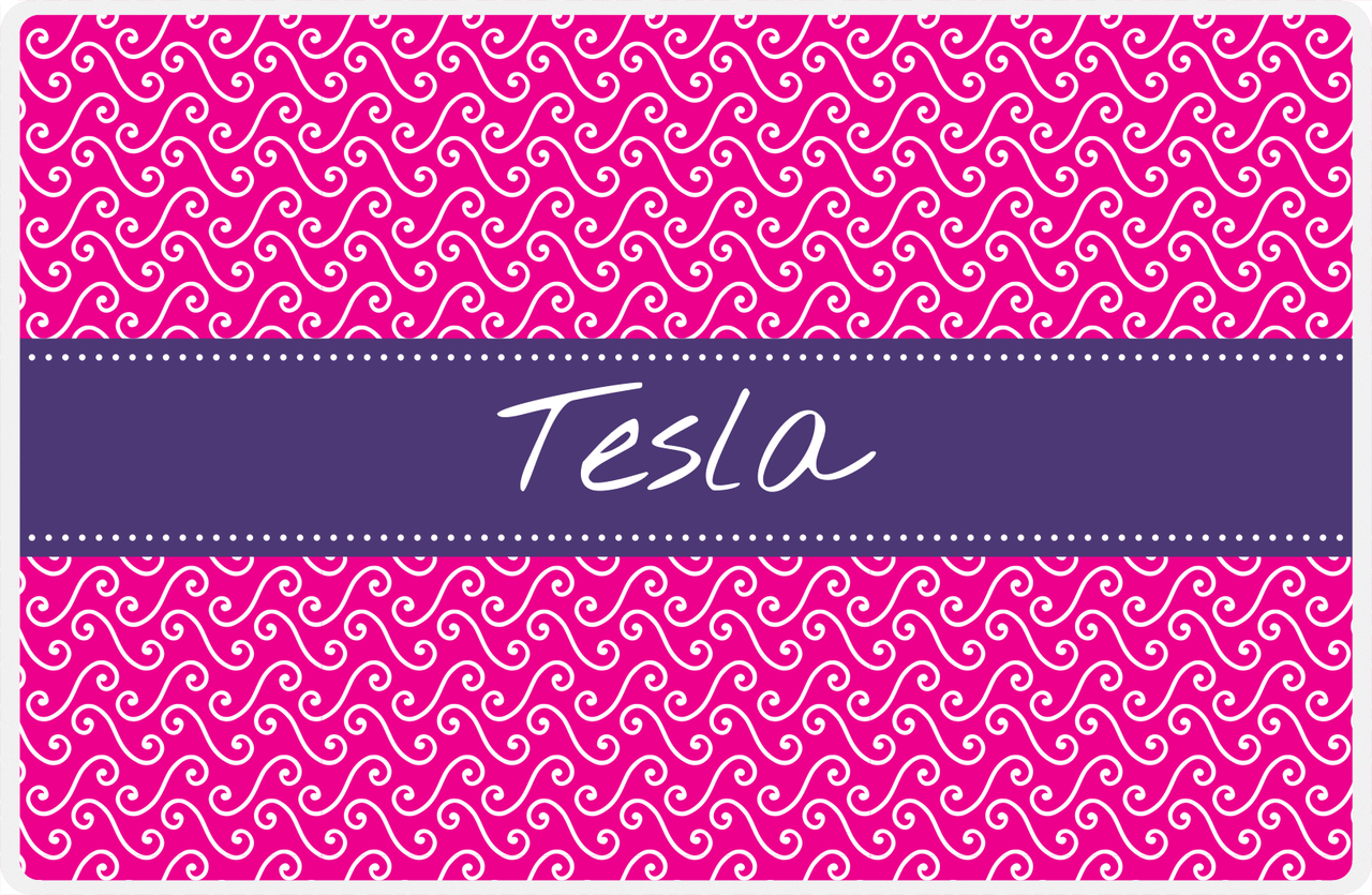 Personalized Mod 3 Placemat - Hot Pink and White - Indigo Ribbon Frame -  View