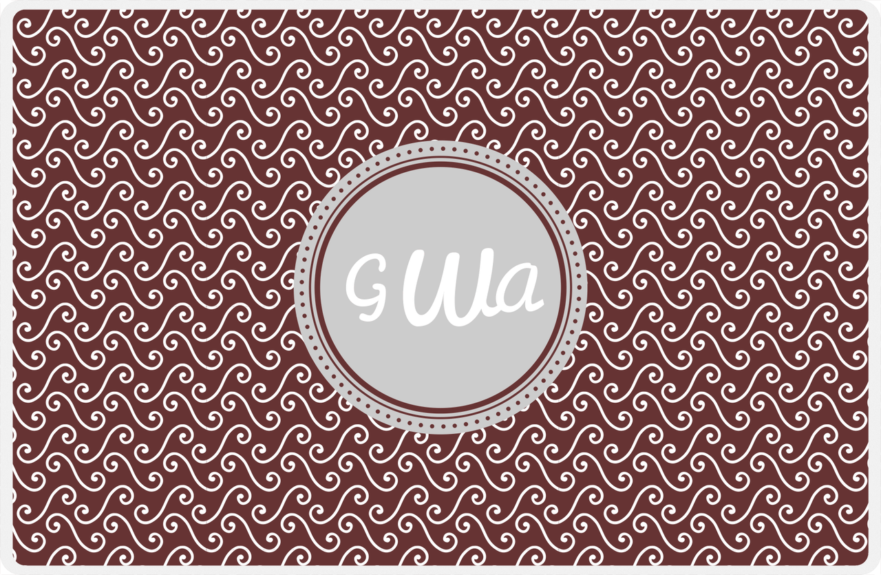 Personalized Mod 3 Placemat - Brown and White - Light Grey Circle Frame -  View