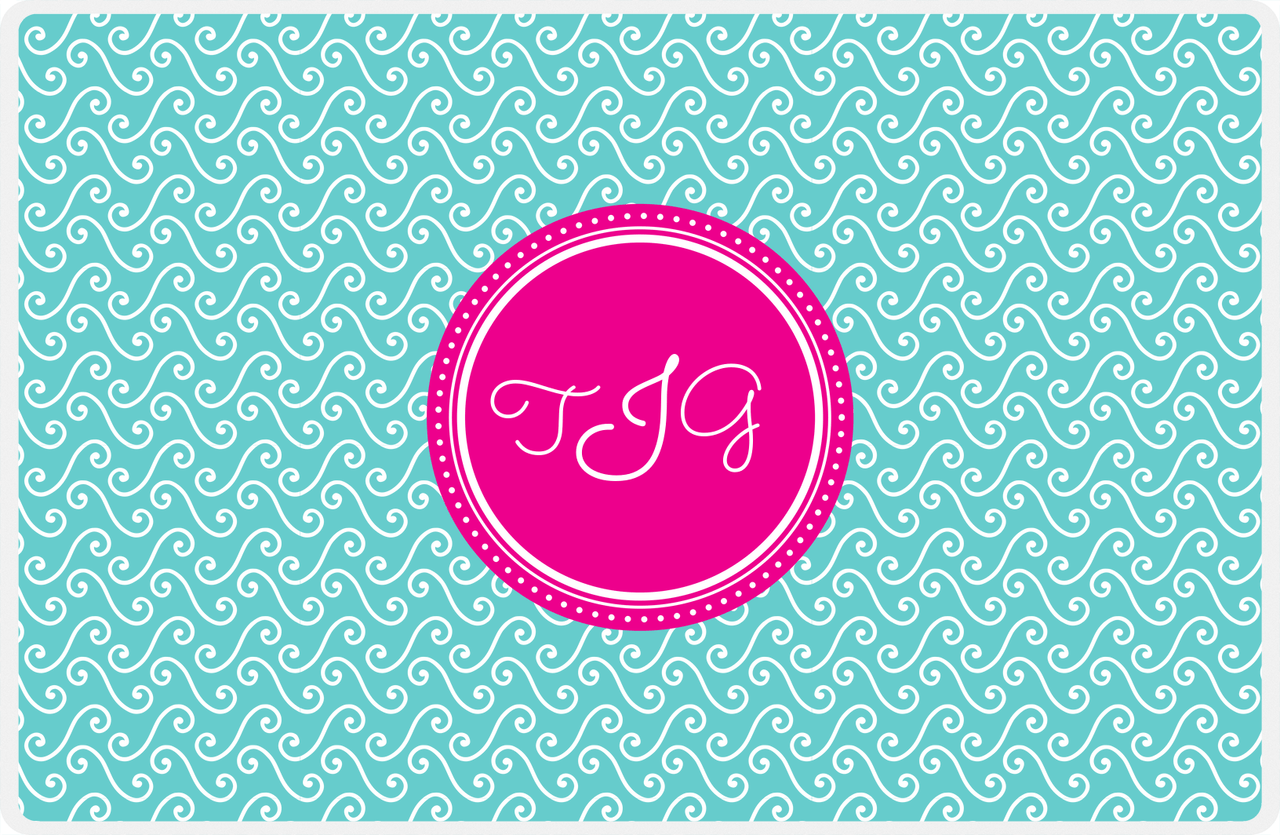 Personalized Mod 3 Placemat - Viking Blue and White - Hot Pink Circle Frame -  View