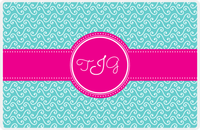 Thumbnail for Personalized Mod 3 Placemat - Viking Blue and White - Hot Pink Circle Frame with Ribbon -  View