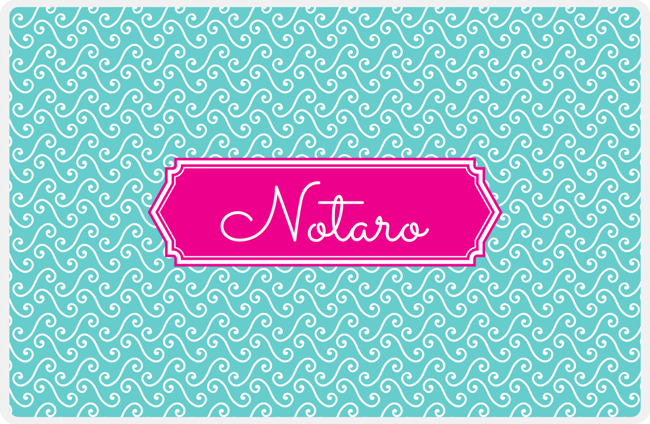 Personalized Mod 3 Placemat - Viking Blue and White - Hot Pink Decorative Rectangle Frame -  View