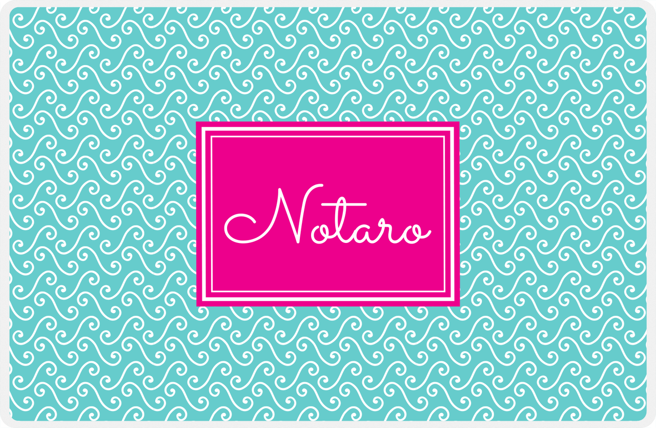 Personalized Mod 3 Placemat - Viking Blue and White - Hot Pink Rectangle Frame -  View