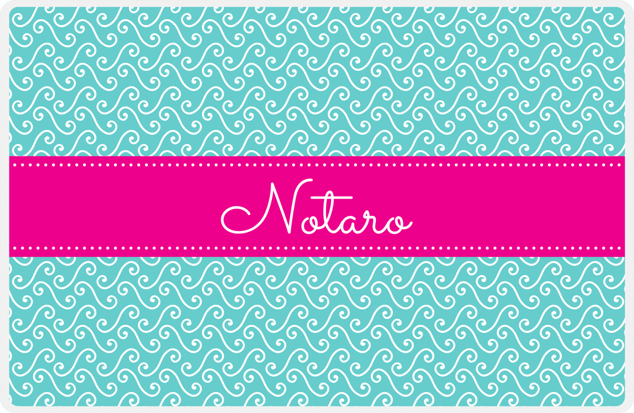Personalized Mod 3 Placemat - Viking Blue and White - Hot Pink Ribbon Frame -  View