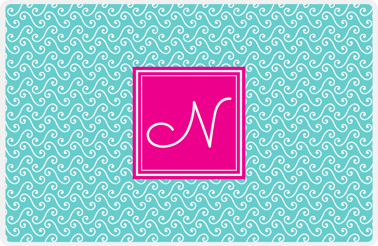 Personalized Mod 3 Placemat - Viking Blue and White - Hot Pink Square Frame -  View