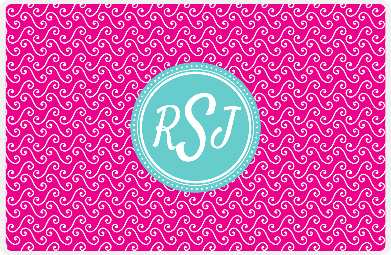 Personalized Mod 3 Placemat - Hot Pink and White - Viking Blue Circle Frame -  View