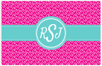 Thumbnail for Personalized Mod 3 Placemat - Hot Pink and White - Viking Blue Circle Frame with Ribbon -  View