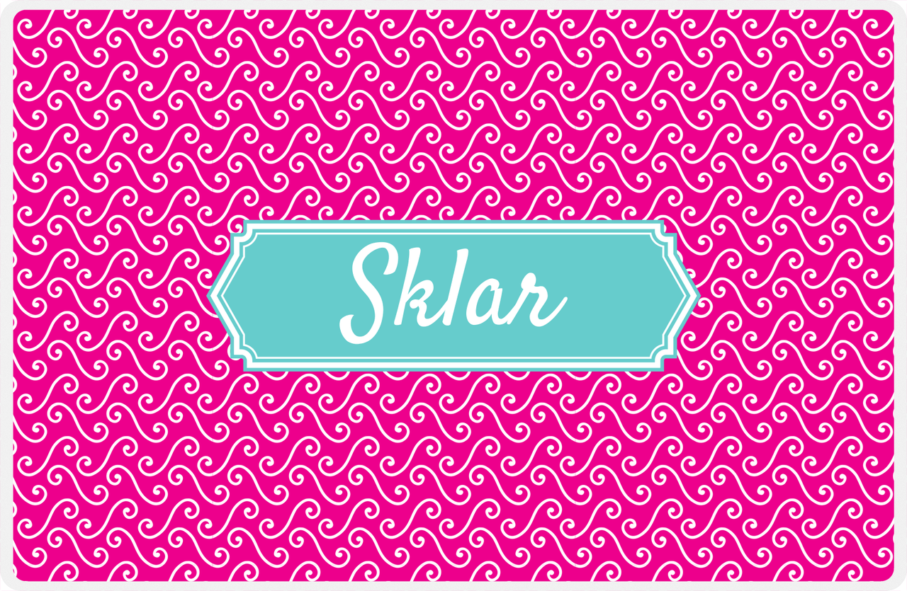 Personalized Mod 3 Placemat - Hot Pink and White - Viking Blue Decorative Rectangle Frame -  View