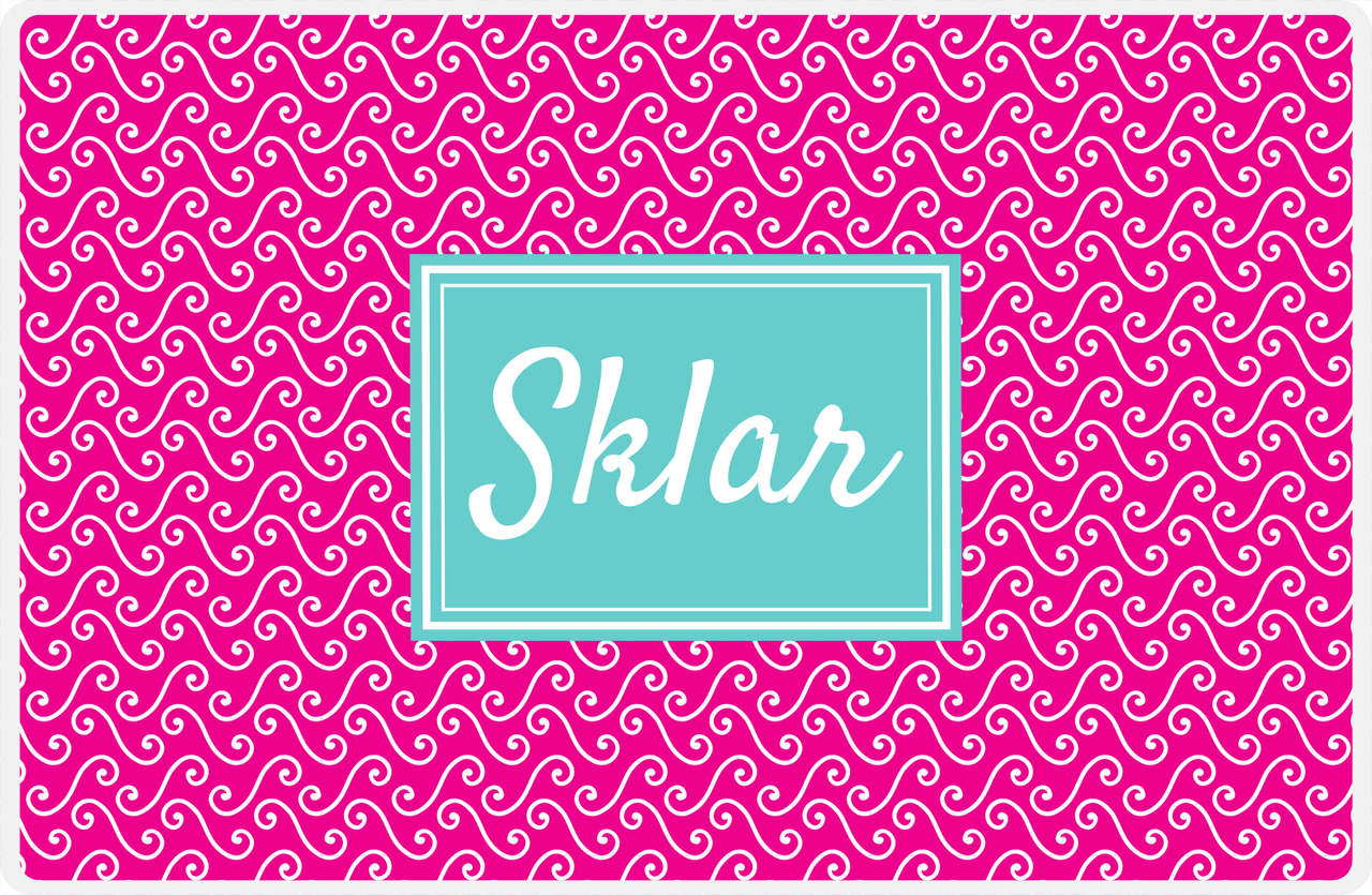 Personalized Mod 3 Placemat - Hot Pink and White - Viking Blue Rectangle Frame -  View