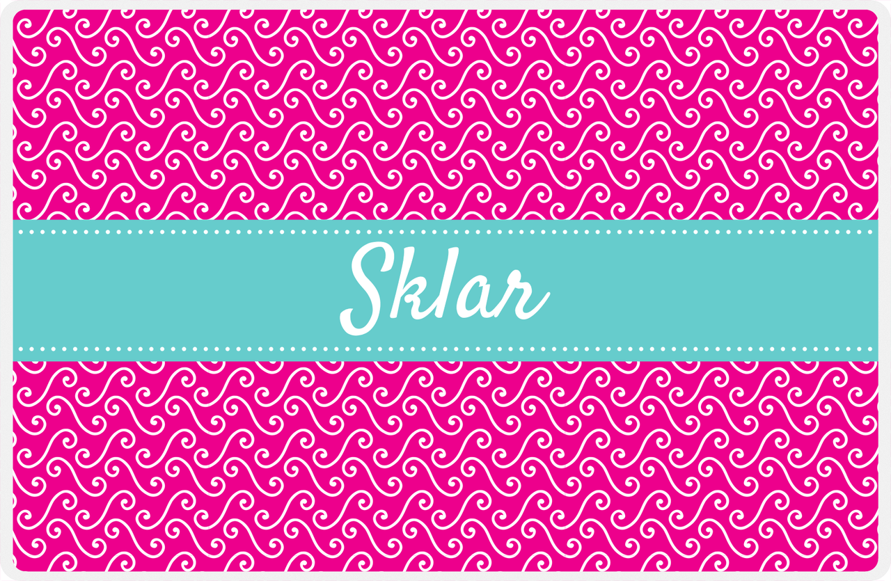 Personalized Mod 3 Placemat - Hot Pink and White - Viking Blue Ribbon Frame -  View