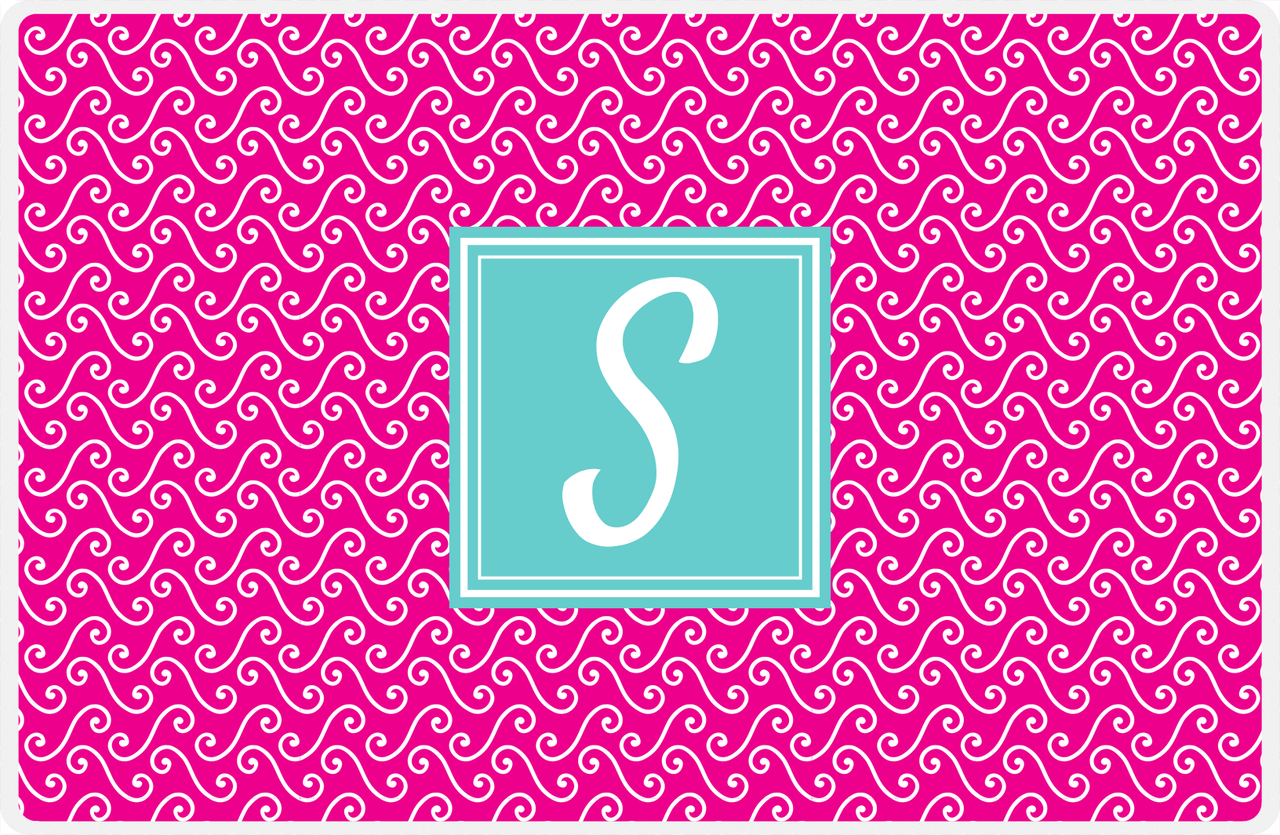 Personalized Mod 3 Placemat - Hot Pink and White - Viking Blue Square Frame -  View