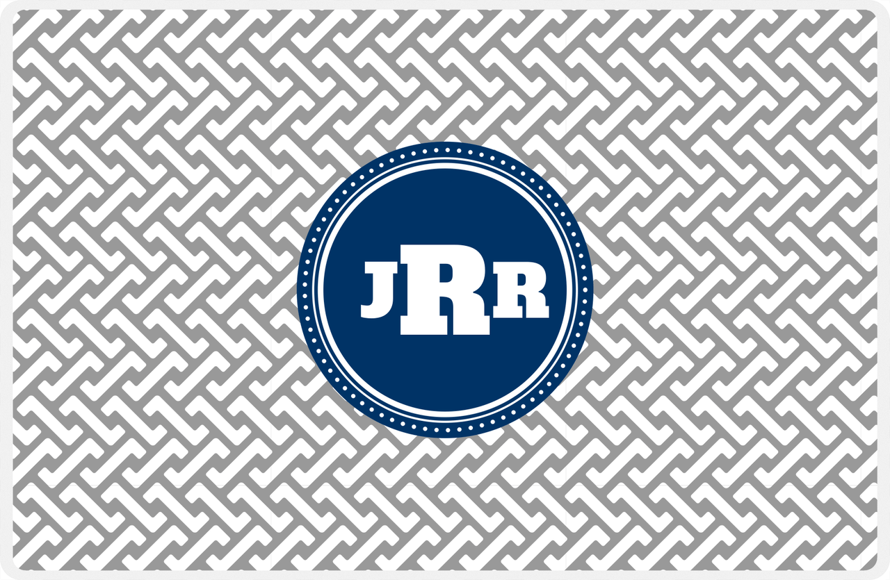 Personalized Mod Placemat - Light Grey and White - Navy Circle Frame -  View