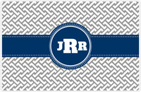Thumbnail for Personalized Mod Placemat - Light Grey and White - Navy Circle Frame with Ribbon -  View