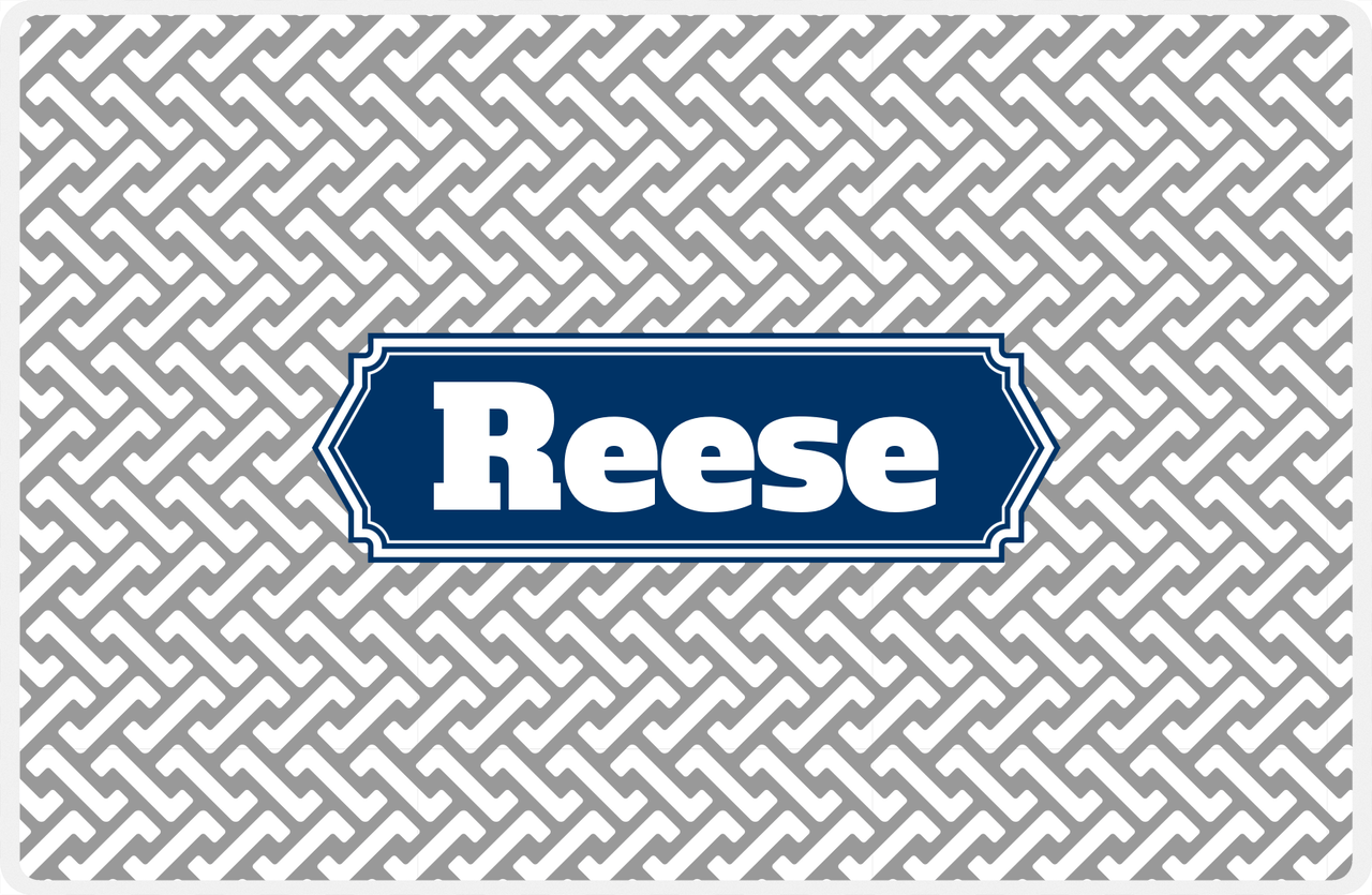 Personalized Mod Placemat - Light Grey and White - Navy Decorative Rectangle Frame -  View