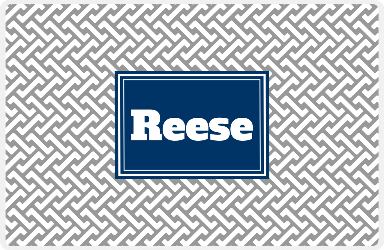 Personalized Mod Placemat - Light Grey and White - Navy Rectangle Frame -  View