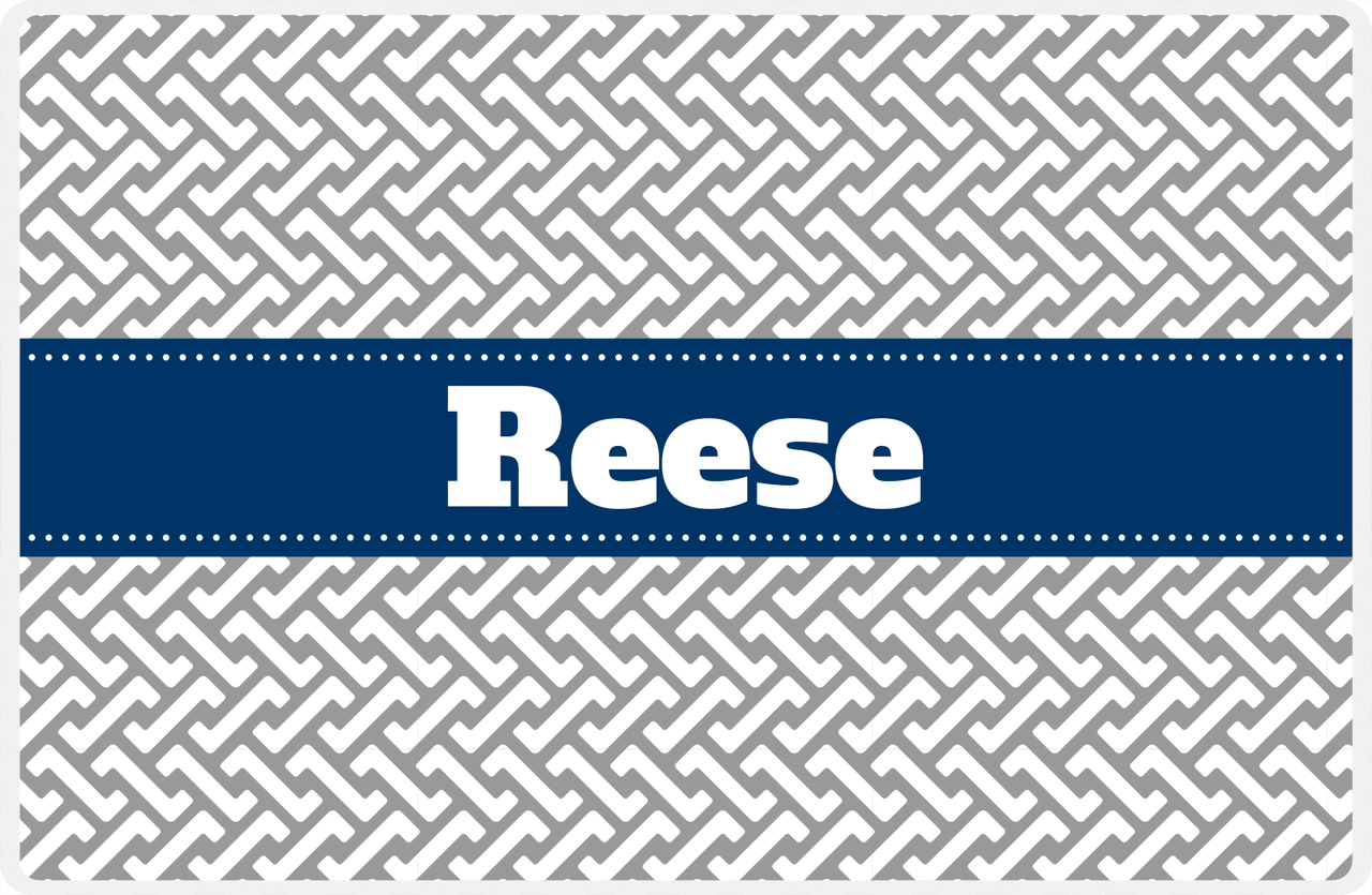 Personalized Mod Placemat - Light Grey and White - Navy Ribbon Frame -  View