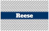 Thumbnail for Personalized Mod Placemat - Light Grey and White - Navy Ribbon Frame -  View