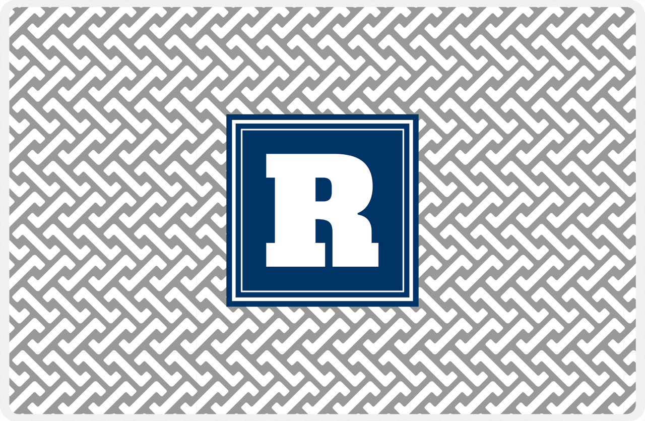 Personalized Mod Placemat - Light Grey and White - Navy Square Frame -  View