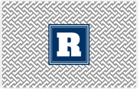 Thumbnail for Personalized Mod Placemat - Light Grey and White - Navy Square Frame -  View