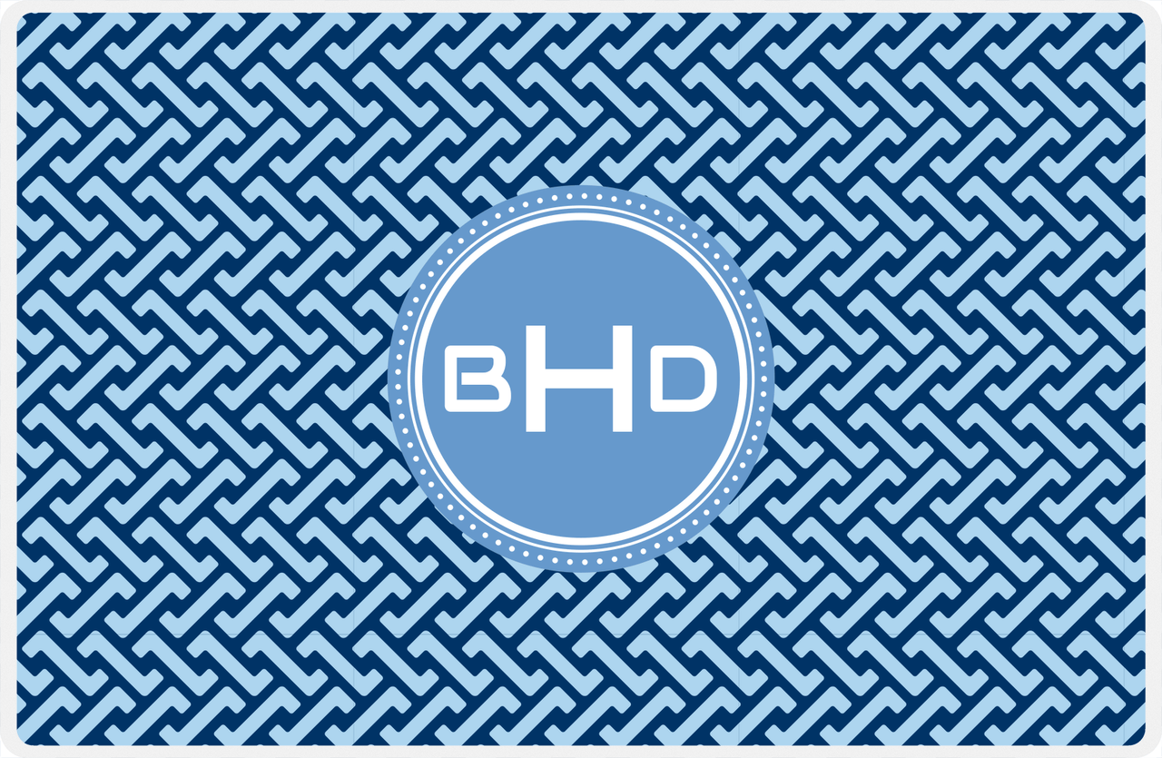 Personalized Mod Placemat - Navy and Light Blue - Glacier Circle Frame -  View