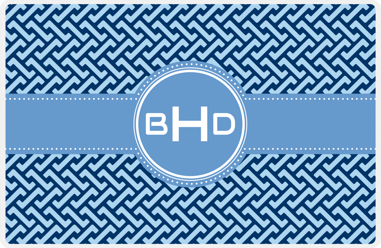 Personalized Mod Placemat - Navy and Light Blue - Glacier Circle Frame with Ribbon -  View