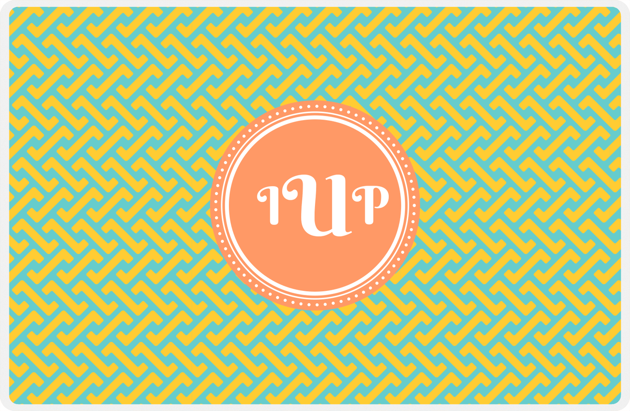 Personalized Mod Placemat - Viking Blue and Mustard - Tangerine Circle Frame -  View