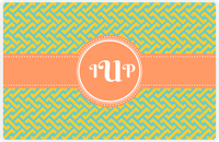 Thumbnail for Personalized Mod Placemat - Viking Blue and Mustard - Tangerine Circle Frame with Ribbon -  View