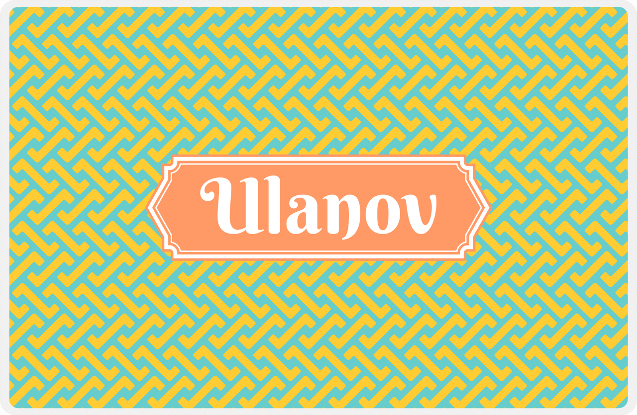 Personalized Mod Placemat - Viking Blue and Mustard - Tangerine Decorative Rectangle Frame -  View
