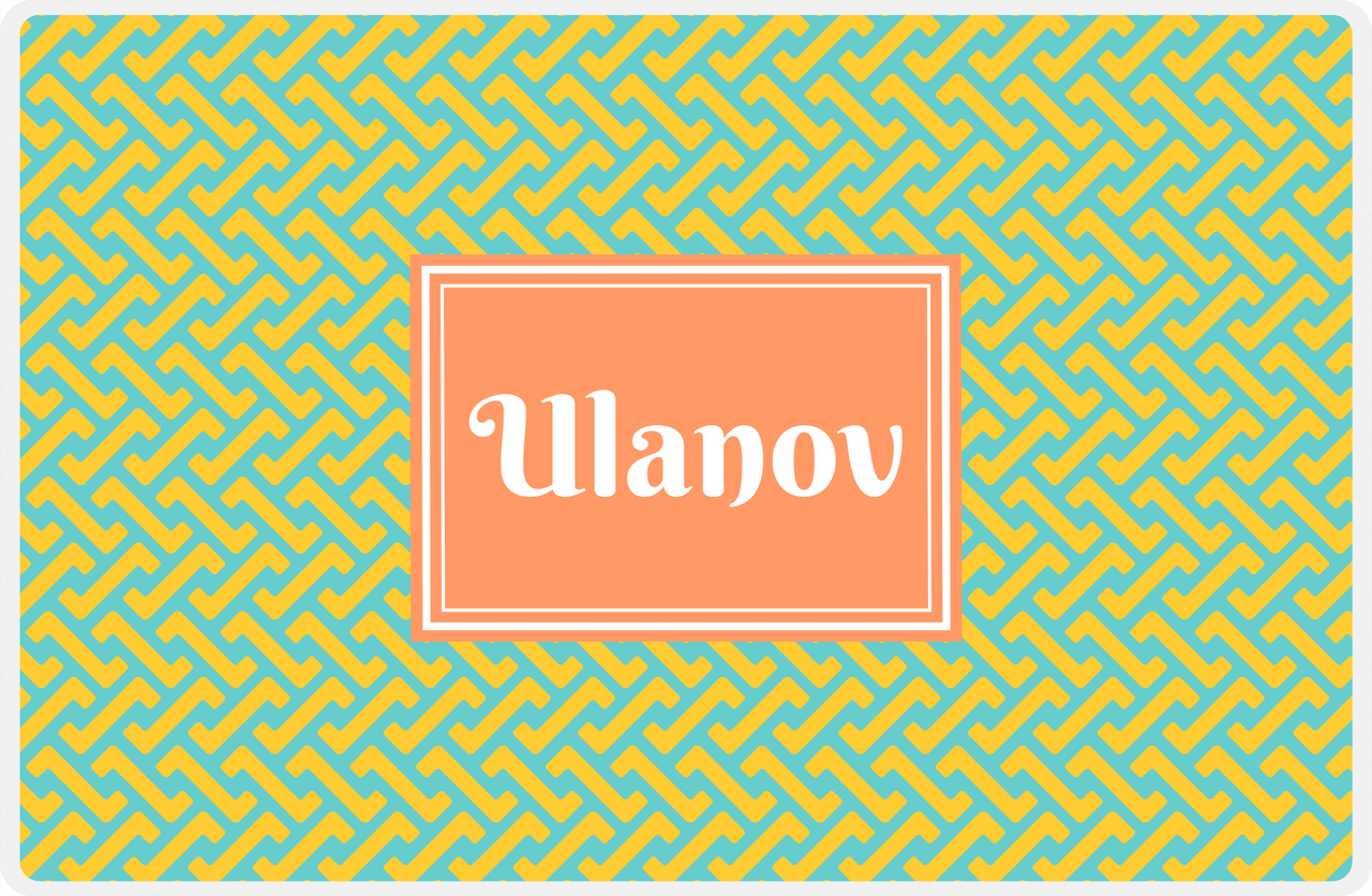 Personalized Mod Placemat - Viking Blue and Mustard - Tangerine Rectangle Frame -  View
