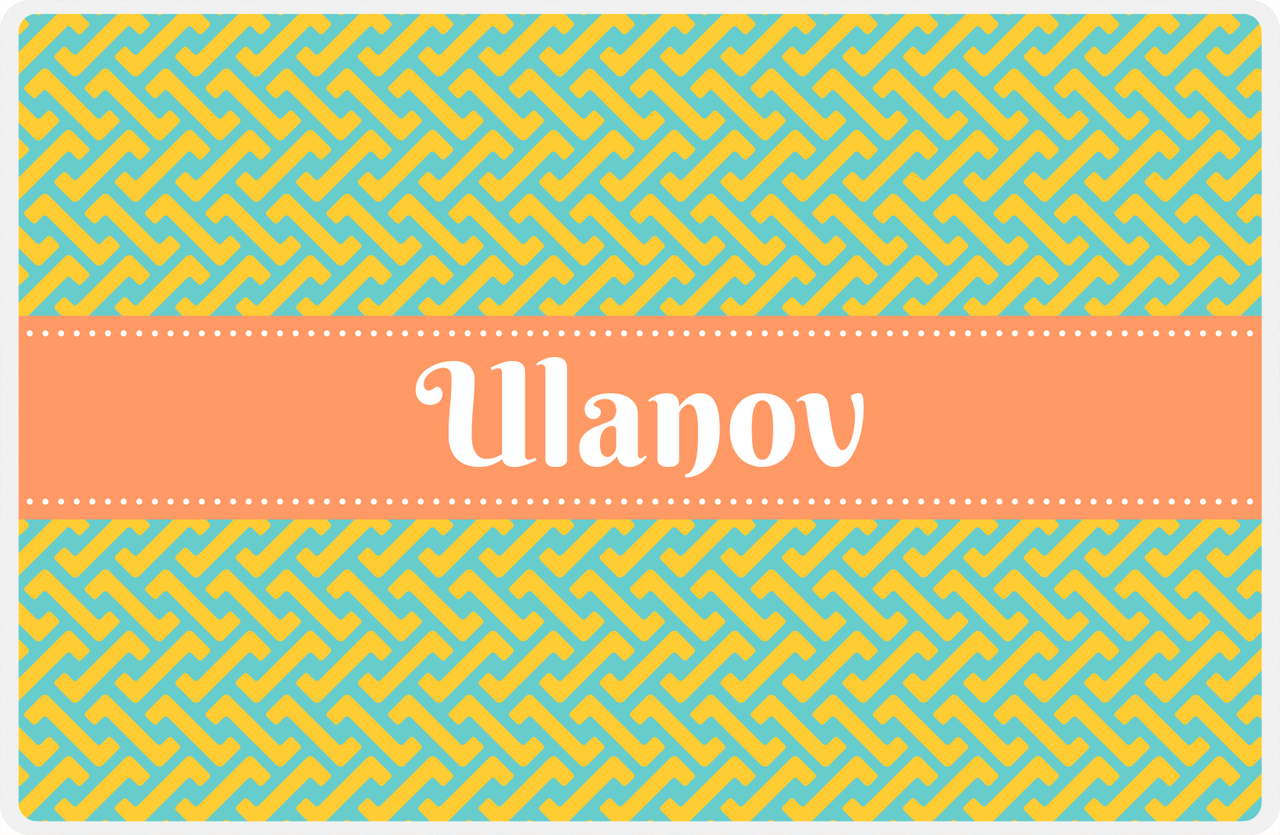 Personalized Mod Placemat - Viking Blue and Mustard - Tangerine Ribbon Frame -  View