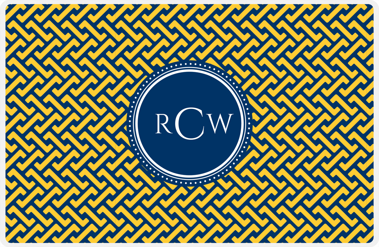 Personalized Mod Placemat - Navy and Mustard - Navy Circle Frame -  View