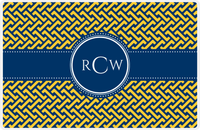 Thumbnail for Personalized Mod Placemat - Navy and Mustard - Navy Circle Frame with Ribbon -  View
