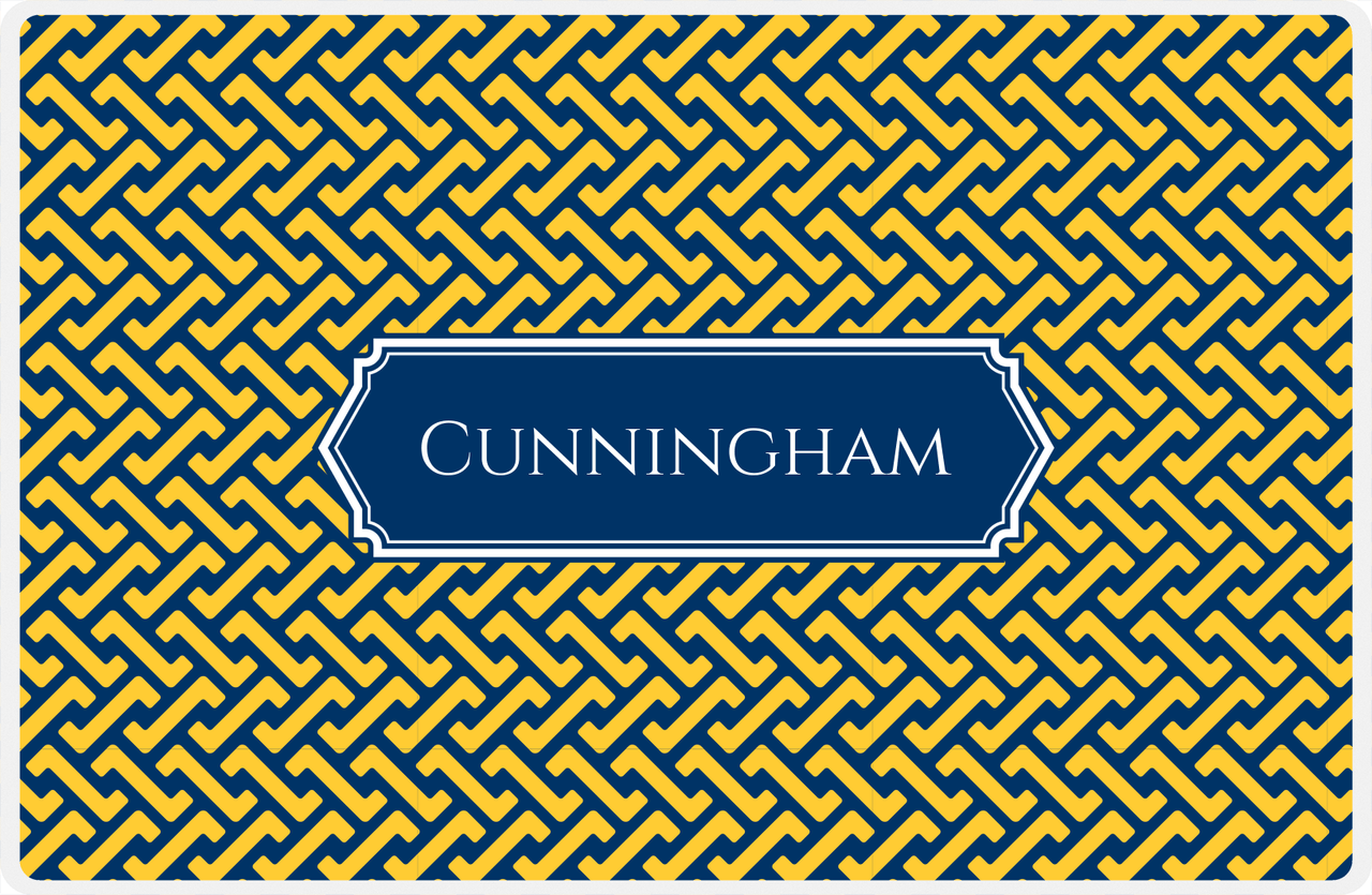 Personalized Mod Placemat - Navy and Mustard - Navy Decorative Rectangle Frame -  View