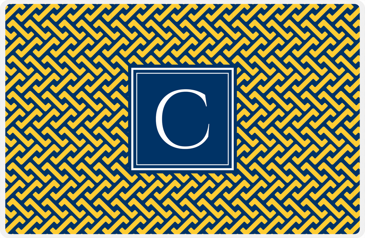 Personalized Mod Placemat - Navy and Mustard - Navy Square Frame -  View