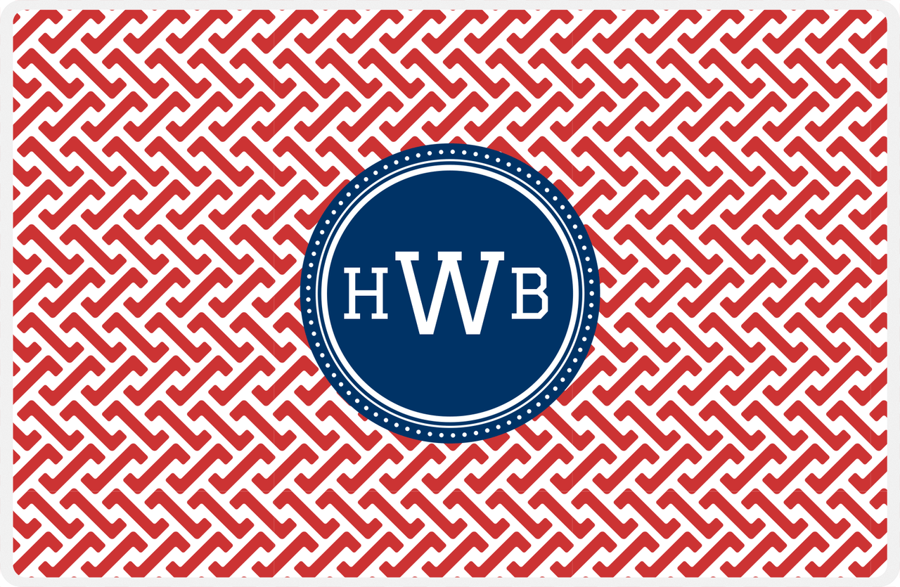 Personalized Mod Placemat - Cherry Red and White - Navy Circle Frame -  View