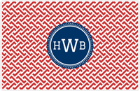 Thumbnail for Personalized Mod Placemat - Cherry Red and White - Navy Circle Frame -  View