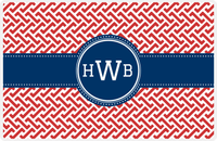 Thumbnail for Personalized Mod Placemat - Cherry Red and White - Navy Circle Frame with Ribbon -  View