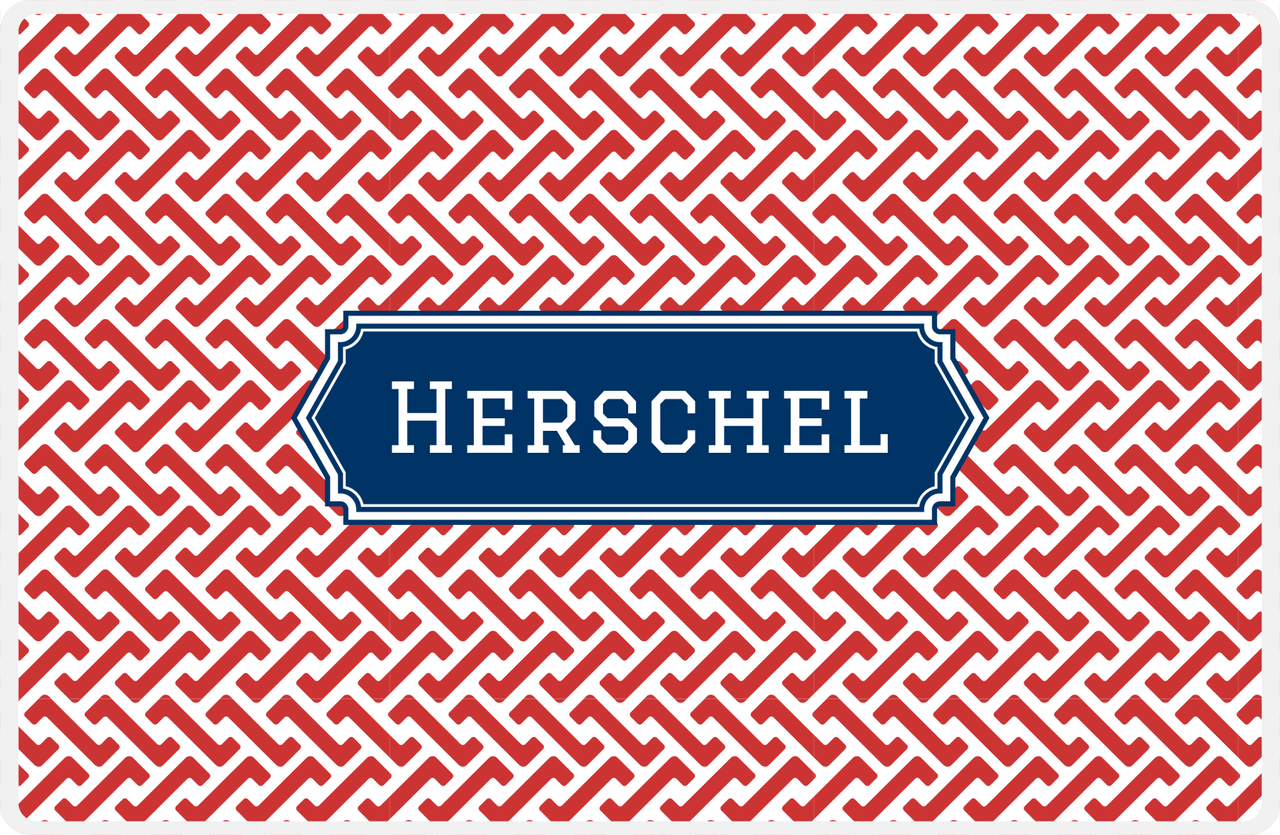 Personalized Mod Placemat - Cherry Red and White - Navy Decorative Rectangle Frame -  View