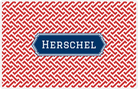Thumbnail for Personalized Mod Placemat - Cherry Red and White - Navy Decorative Rectangle Frame -  View