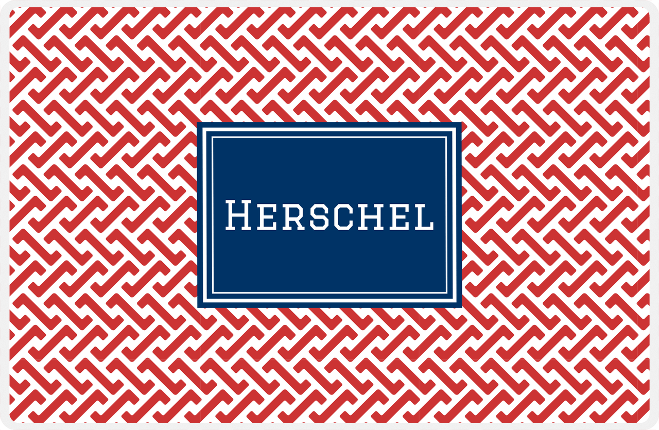 Personalized Mod Placemat - Cherry Red and White - Navy Rectangle Frame -  View