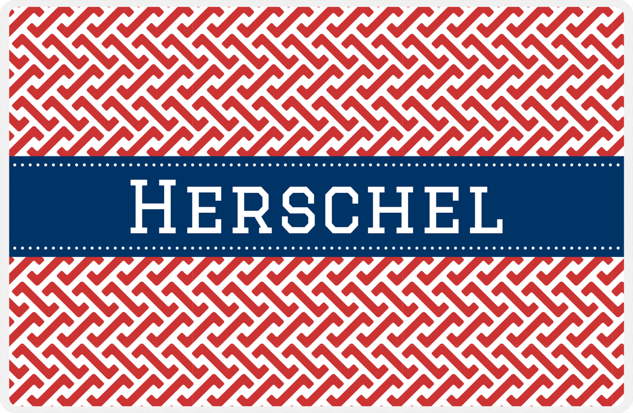 Personalized Mod Placemat - Cherry Red and White - Navy Ribbon Frame -  View