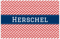Thumbnail for Personalized Mod Placemat - Cherry Red and White - Navy Ribbon Frame -  View