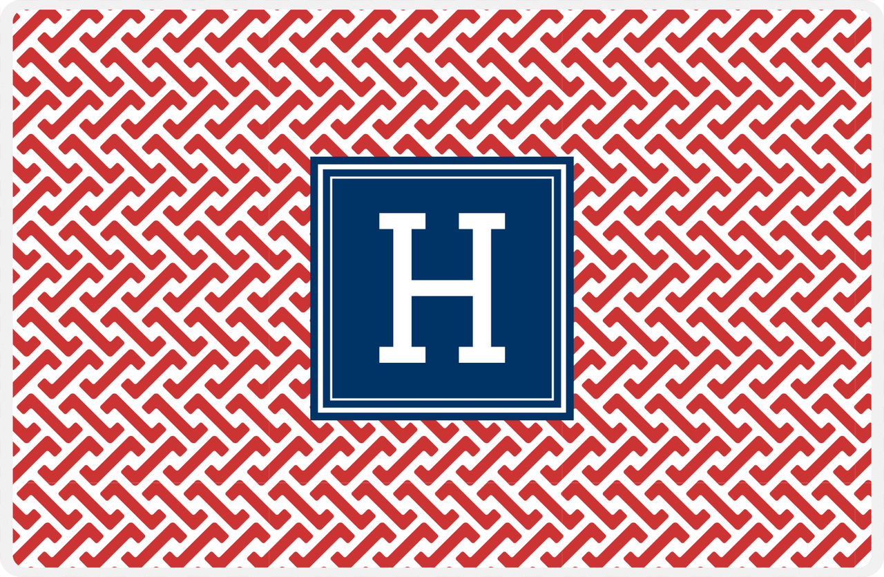 Personalized Mod Placemat - Cherry Red and White - Navy Square Frame -  View