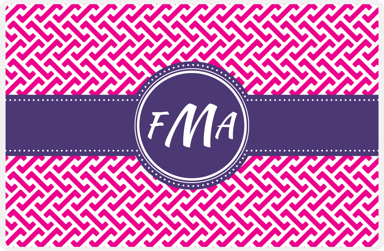 Personalized Mod Placemat - Hot Pink and White - Indigo Circle Frame with Ribbon -  View